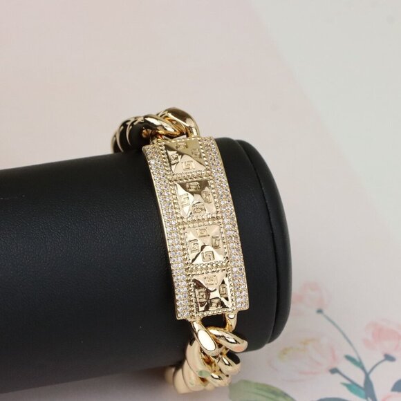 "Bold Rose Gold Bracelet with Pyramid Texture & Micro Pave Accents, XPBL0928 - Picture 9 of 12